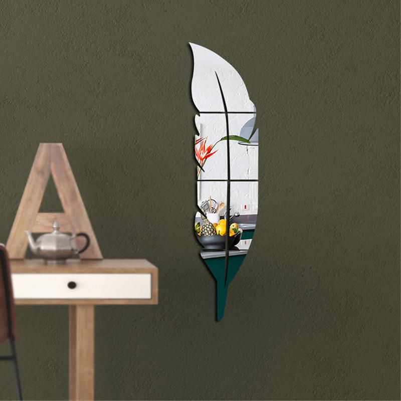 3D Stereo Feather Acrylic Full-Length Bedroom Mirror - Niche Furniture Wall Decoration.