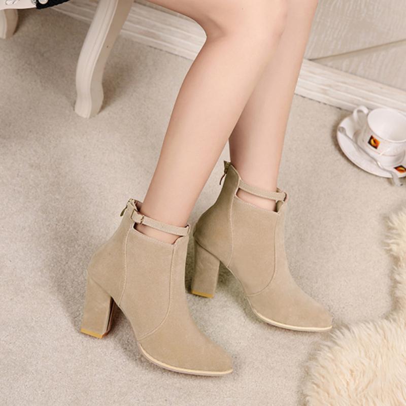 European and American Design Short Boots 2024 Autumn and Winter New Thick Heel Short Boots Women's Large 34-43 Zapatos Mujer