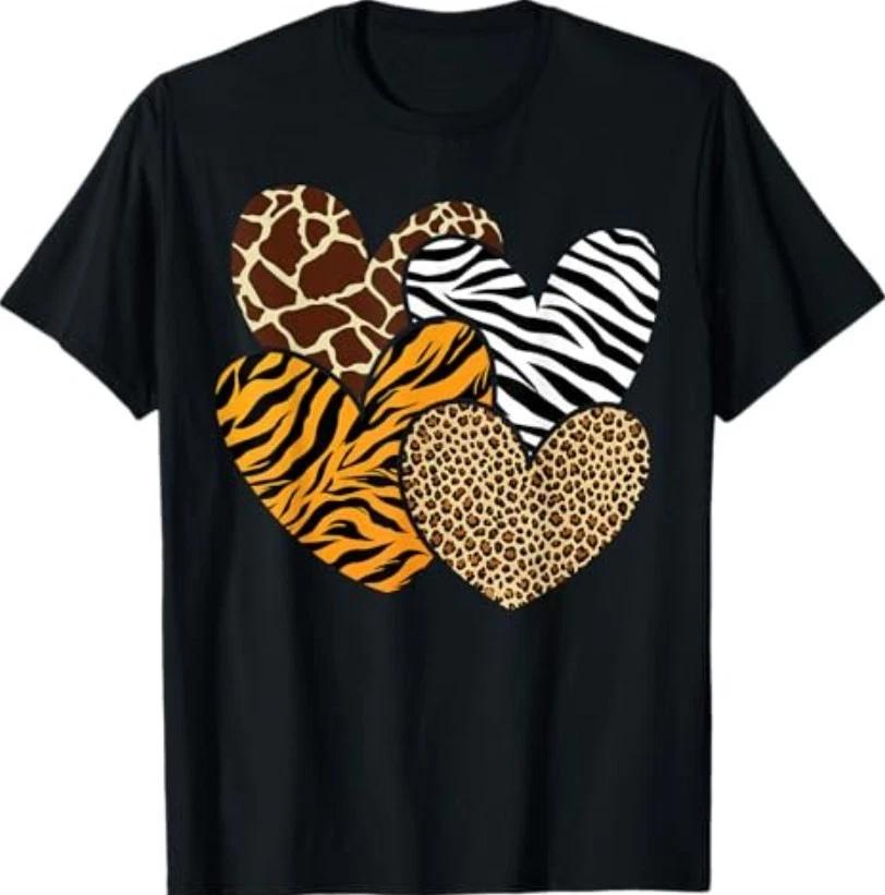 Girls Animal Print Clothes Kids Cheetah Leopard Heart T-Shirt