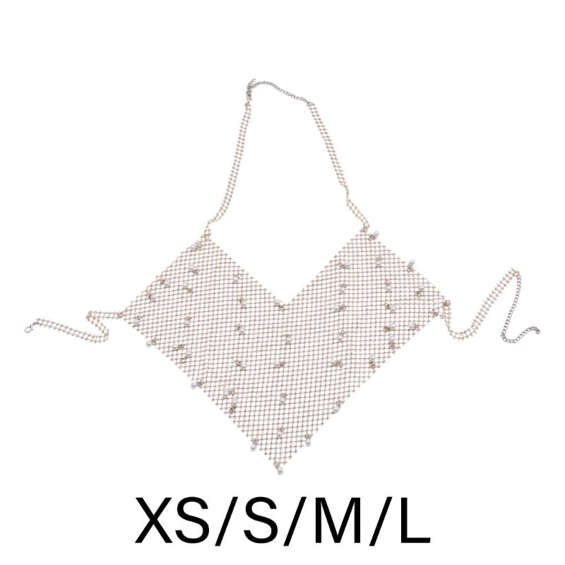 Elegant Pearls Pendant Sheer Camisole Body Chain Unique Pearls Hanging Body Chain Elegant Body Accessory for Trendsetter