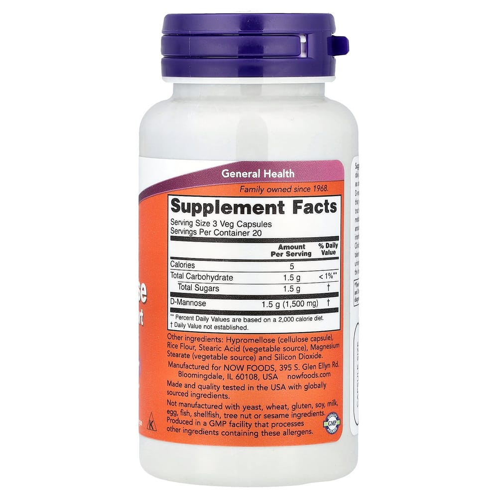 Now Foods D-манноза 1500 мг, растительные капсулы, 60 шт.