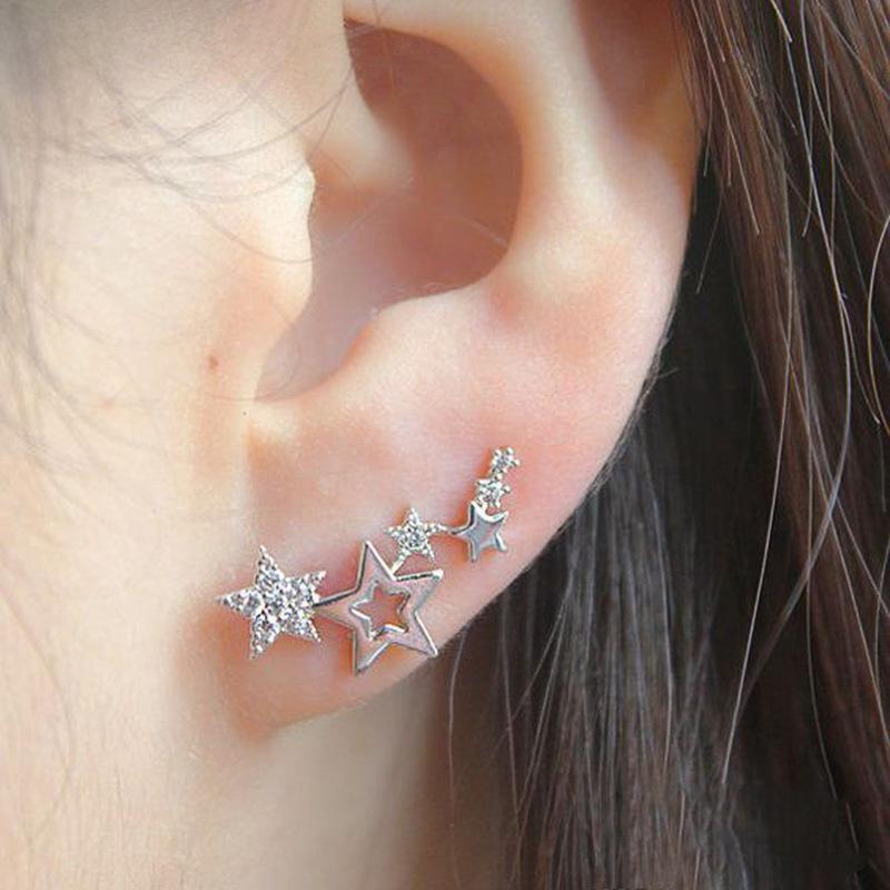 Shining Geometric Gold Color Earrings for Women Climber Tiny Star Stud Earrings Birthday Gift Jewelry Earrring