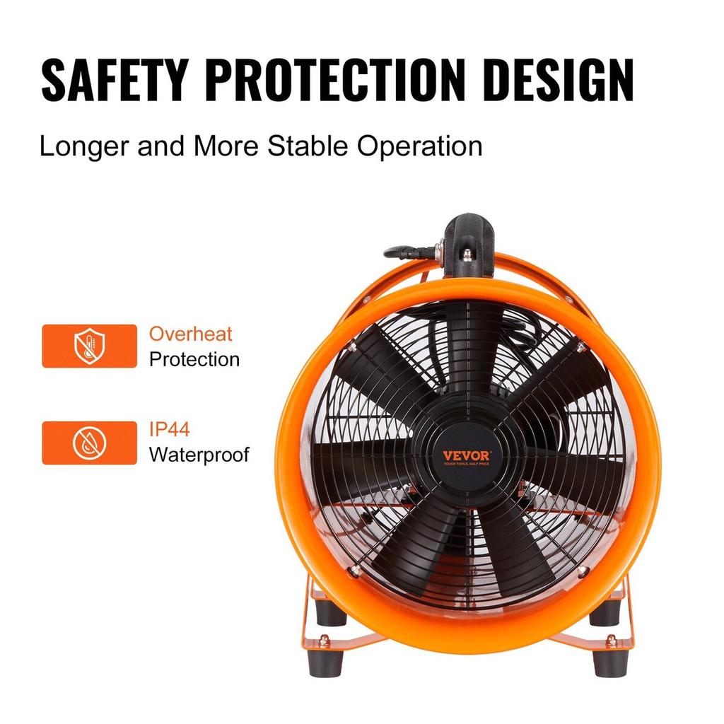 Portable Ventilator, 406.4m Heavy Duty Cylinder Fan with 5m Duct Hose, 900W Strong Shop Exhaust Blower 5175CFM, Industrial Utility Blower for Sucking