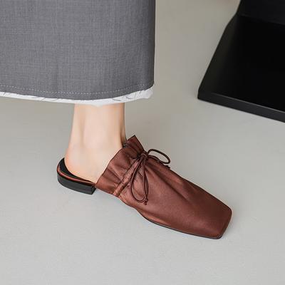 Модные ретро шлепанцы с кожаным носком, женские мюли на низком каблуке, повседневные из мягкой кожи, женская обувь для женщин 2025, шлепанцы, женские сандалии