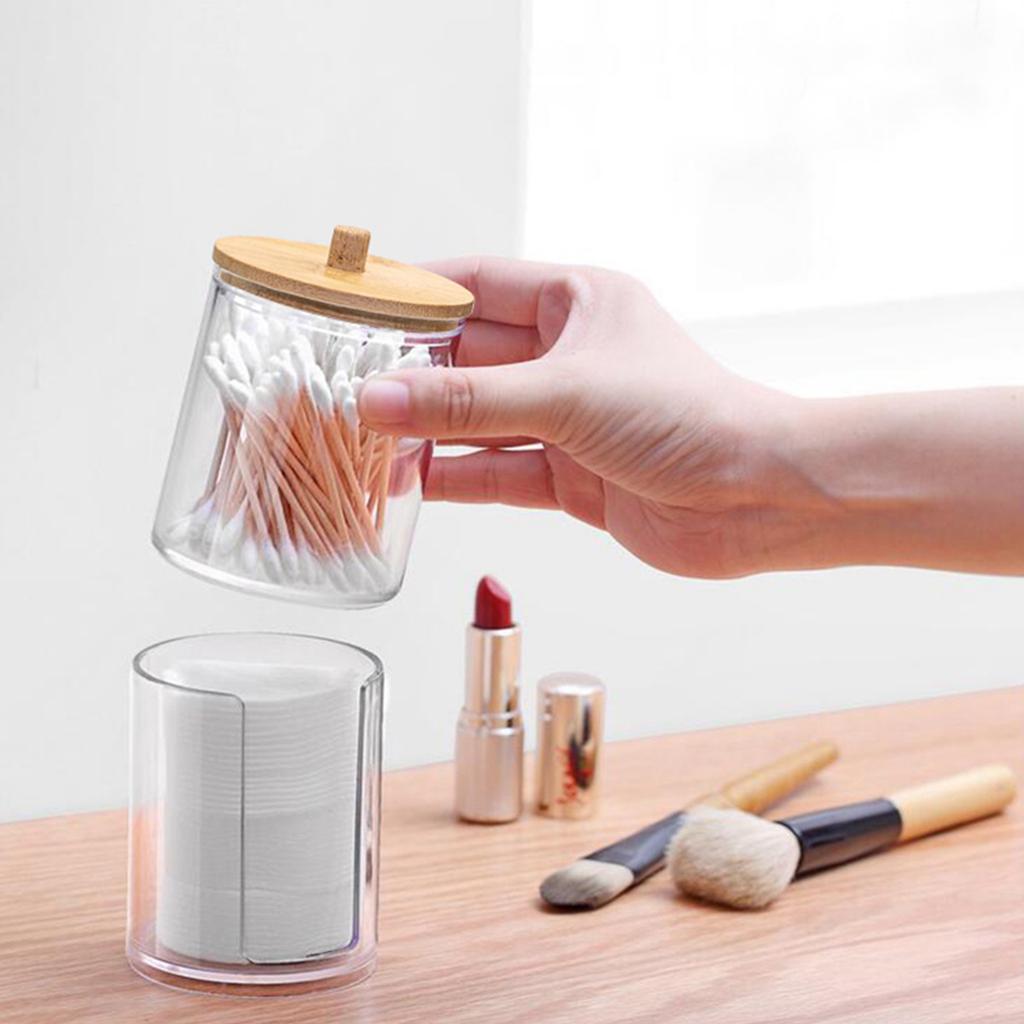 Акриловый ватный тампон для макияжа, органайзер для ванной, ящик для хранения ватных тампонов, косметика, шкатулка для ювелирных изделий, контейнер с бамбуковой крышкой, прозрачная