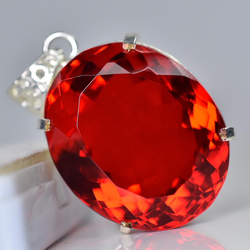 101 Ct Natural Red Topaz Oval Cut Certified 925 Sterling Silver Pendant For Gift