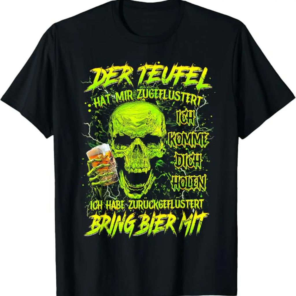 Футболка с текстом Gerunisex Der Teufel Hat Mir GeflStert Ich Komme Dich Holen Имеет Черный Винтажный Стирка Мода Растягивающаяся Стильная