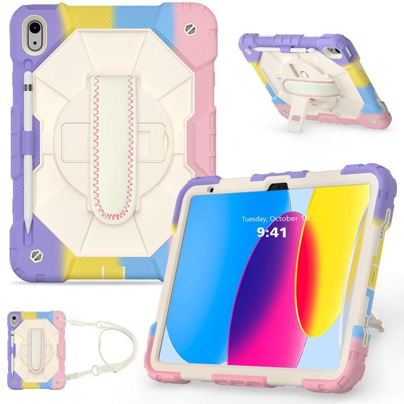 Silicone Protective Case With Wrist Strap IPad 10th Gen 10.9 Inch Rotating Stand Shockproof Anti-Slip Cover