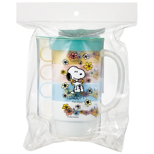 Skater Stacking Cups, Set of 4, with Case, Snoopy Picnic Design, Made in Japan, KS32-A