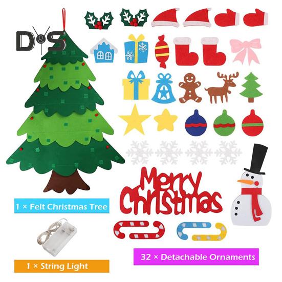 Войлочная новогодняя елка для малышей, светодиодная подсветка, набор для самостоятельной сборки новогодней елки с Санта-Клаусом, снеговиком, снежинкой, чулком