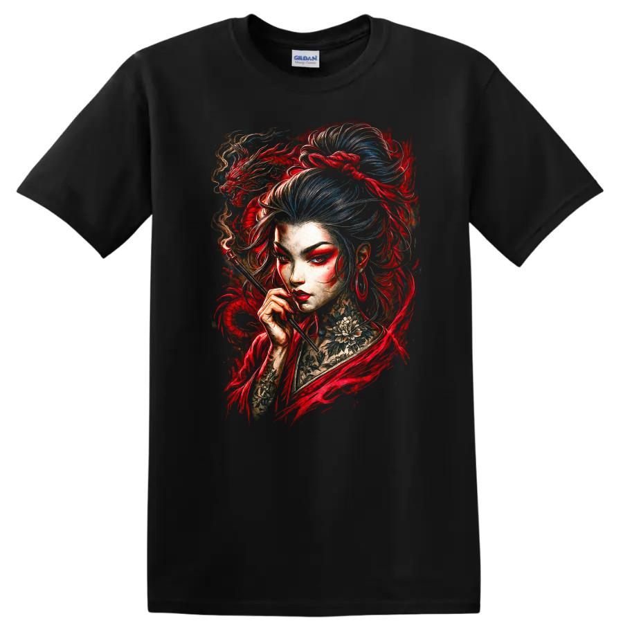 Japanese Style Art T Shirt Beautiful Woman w/ Dragon Tattoo Tee