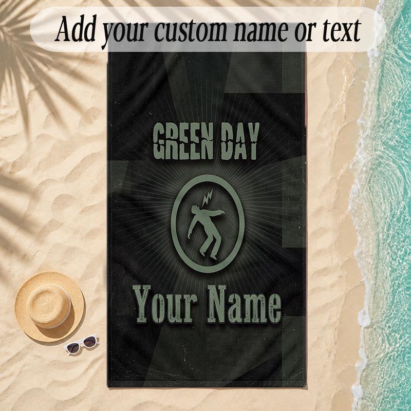 Beach TowelGreen Day Custom Name Text Personalized Soft Towel for Beach Pool Indoor Home Decor Gift