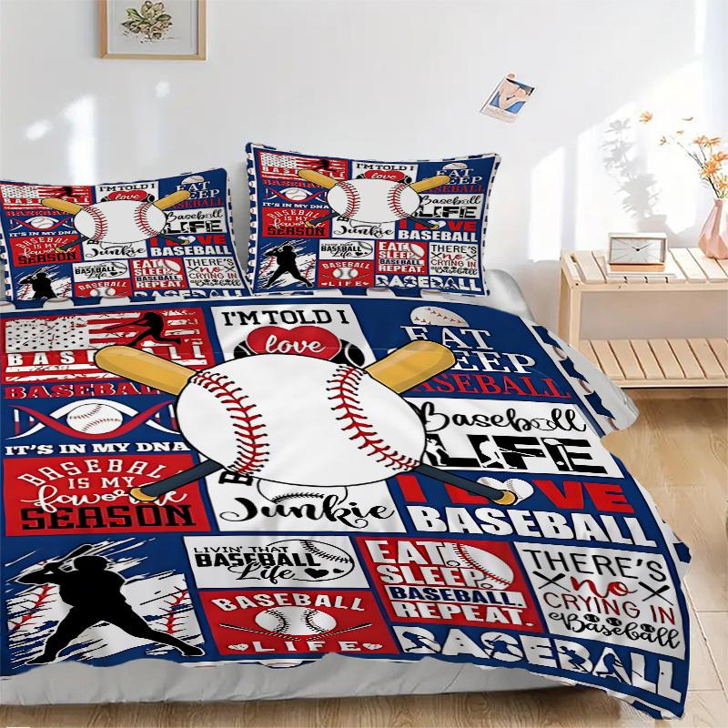 3pcs Baseball, Sports Duvet Cover Set - Machine Washable, Includes 1 Cover and 2 Pillowcases, No Core Included yy251013092