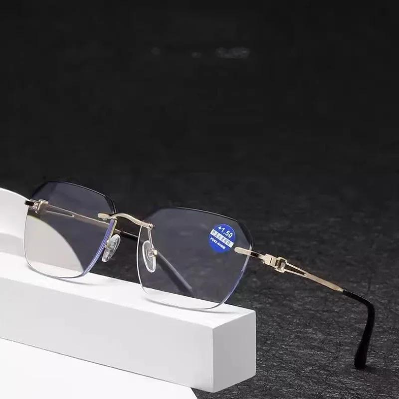 New Business Frameless Reading Glasses for Men Super Light Retro High-definition Glasses Anti Blue Light Presbyopia Glasses