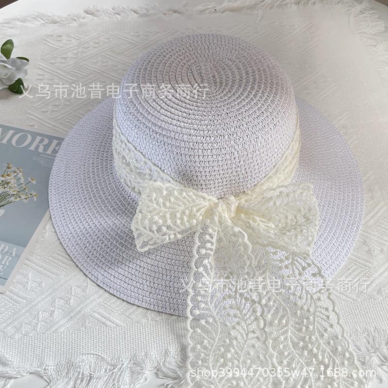 Summer idyllic Internet celebrity fashion small fresh bow strap pearl white travel sunscreen outdoor sun hat