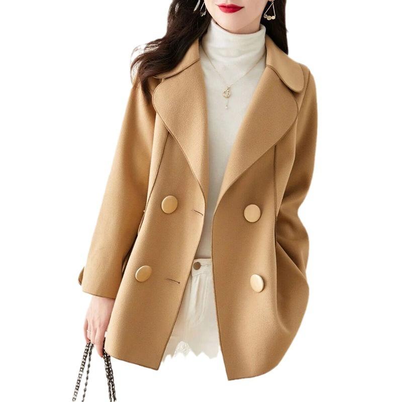 Осень и зима новая мода двубортный темперамент универсальный повседневный и тонкий шерстяной пальто женщины
