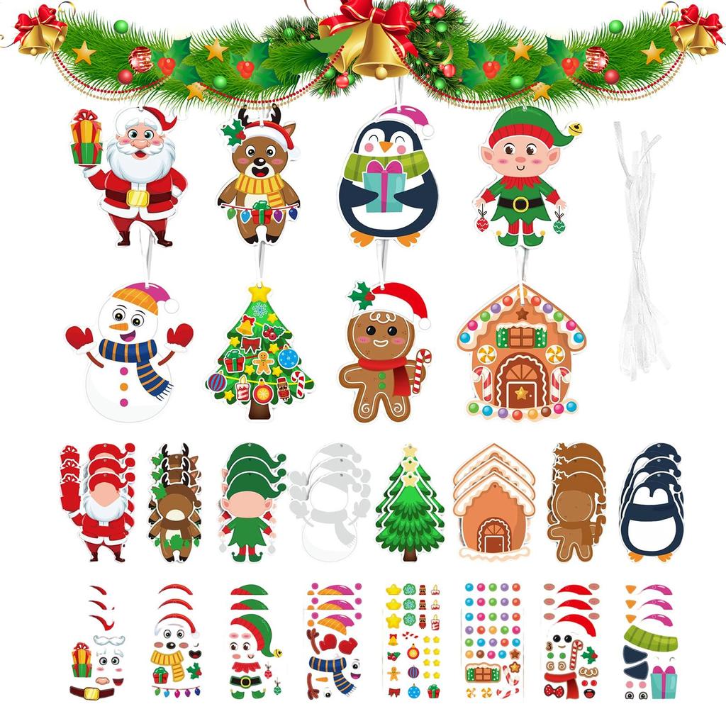Набор из 72 шт. для DIY украшения Рождественской елки Самодельные 2D ornaments на Рождественскую тематику Поделки со стикерами Для детей и взрослых Елка Праздник