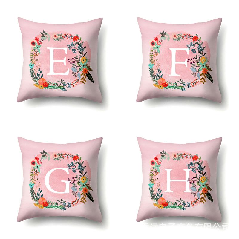 Полиэстеровая наволочка Розовый цветок Домашнее украшение Принт 26 английских букв Наволочка для подушки