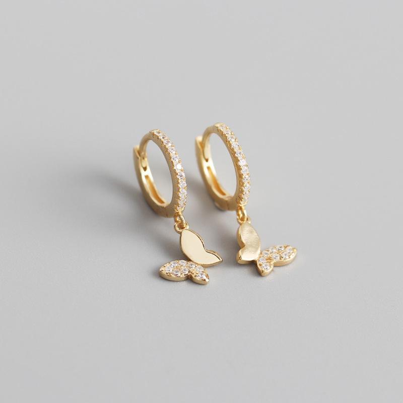 925 Silver Butterfly Hoop Earrings for Women Shiny CZ Gold Silver Jewelry Gifts