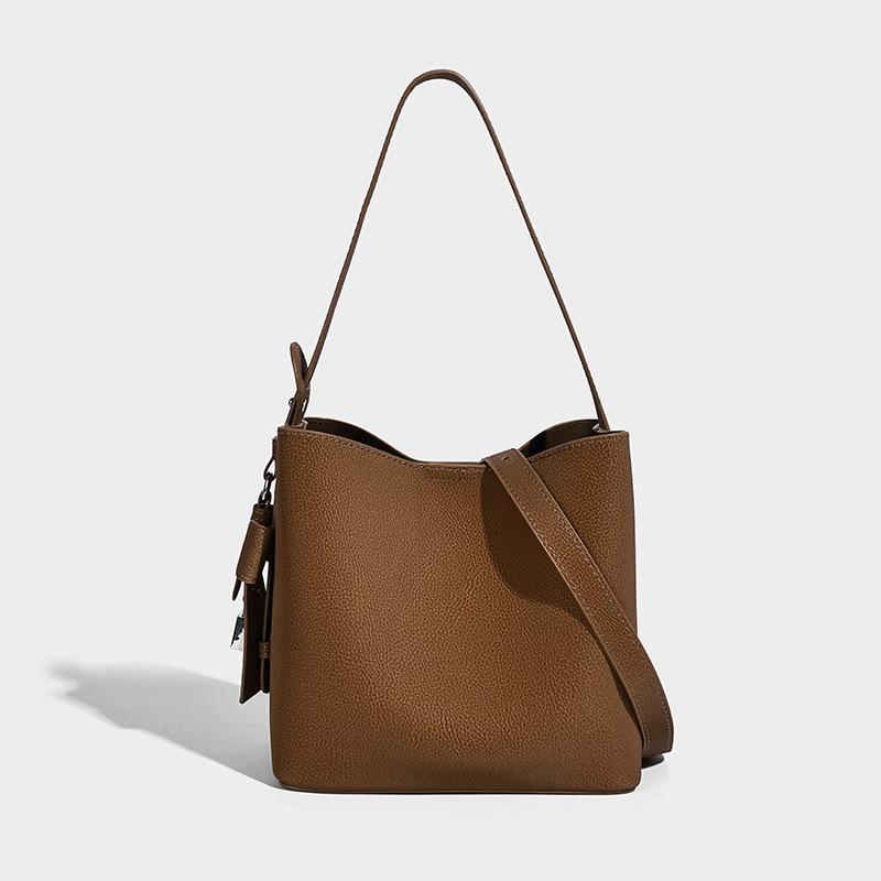 2025 Новая сумка-ведро с узором личи, сумка через плечо, европейский и американский ретро нишевый дизайн, сумка большой вместимости, простая женская сумка