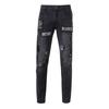 Spring And Autumn New Men's Tight Black Hole Badge Pasted Small Leg Jeans