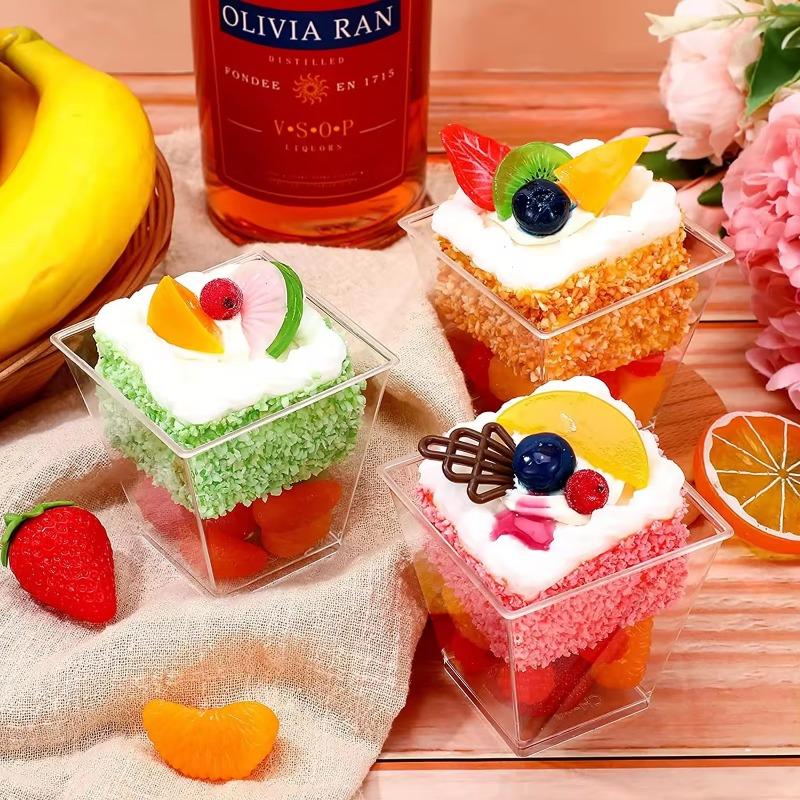 50/100 шт. Круглые стаканчики для десертов, одноразовые прозрачные стаканчики для парфе, стаканчики для мороженого, суфле, желе, праздничные принадлежности