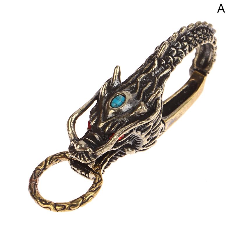 Брелки из чистой латуни с красными глазами и головой дракона, брелок с изображением дракона зодиака, винтажный мужской брелок с пряжкой на талии, автомобильный брелок, кулон, подарки, ремесла