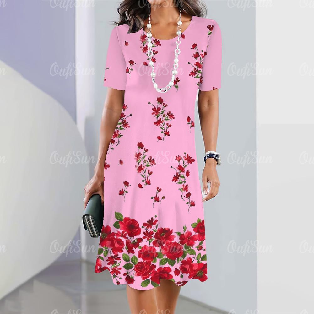 Elegant Women‘S Dress 3d Flowers Print Woman Clothing Casual Fashion A-Line Skirt Summer Oversized Female Beautiful Dresses 2024