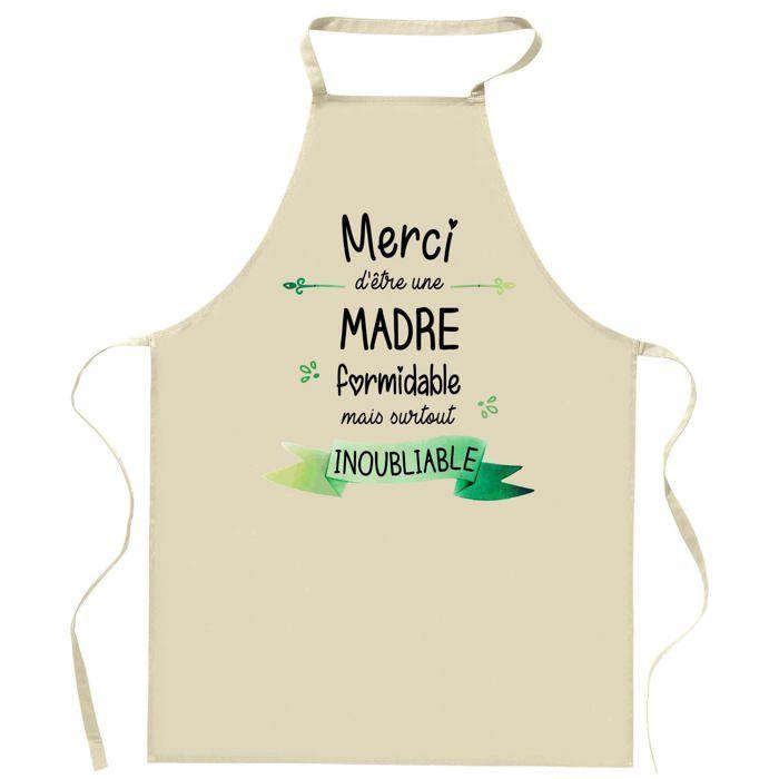 Tablier de cuisine - Madre Merci Inoubliable Femme - Impression bretonne - Coton épais - Fabrication française