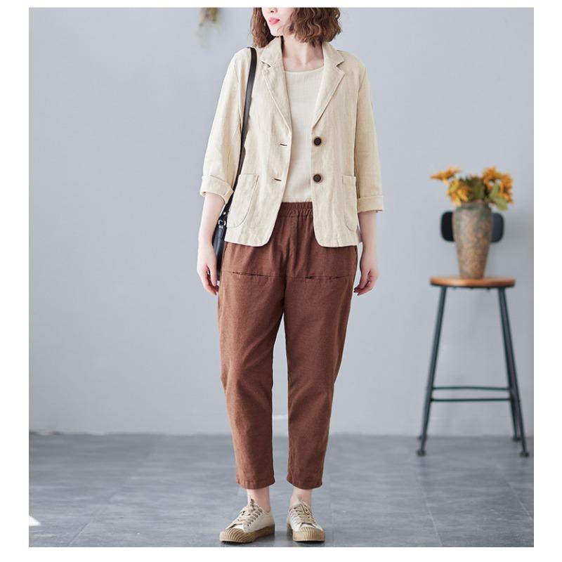 Spring and Summer New Cotton and Linen Loose and Versatile Top, Long Sleeved Casual Temperament Jacket for Women