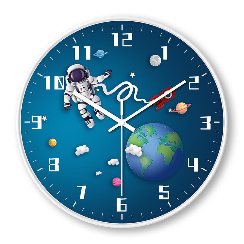 Children's room creative personality astronaut space wall clock modern simple home silent clock