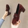 Women's Summer Footwear Square Toe Shoes for Woman 2024 with Medium Heels Red Normal Leather Casual Straps Loafers Trend Spring