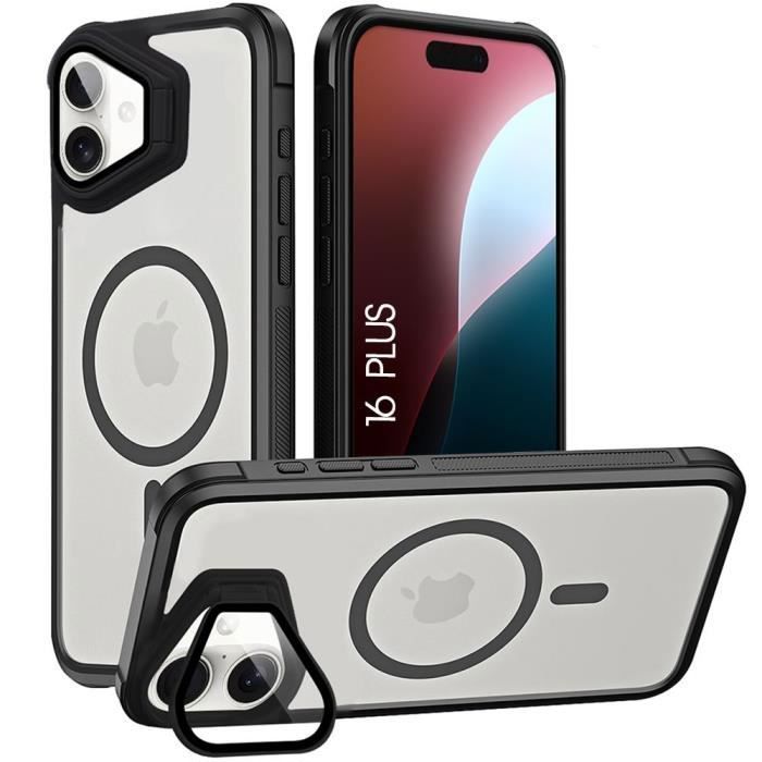 Coque de protection - Translucide Noir - pour iPhone 16 Plus - Cercle Magnétique - Protection Caméra - Rigide
