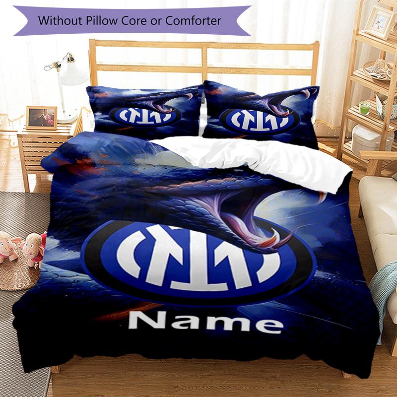 3pcs Custom Name Inter Milan Bedding Set Duvet Cover Closure Includes 1 Duvet Cover & 2 Pillowcases, Soft and Comfortable for All Seasons.