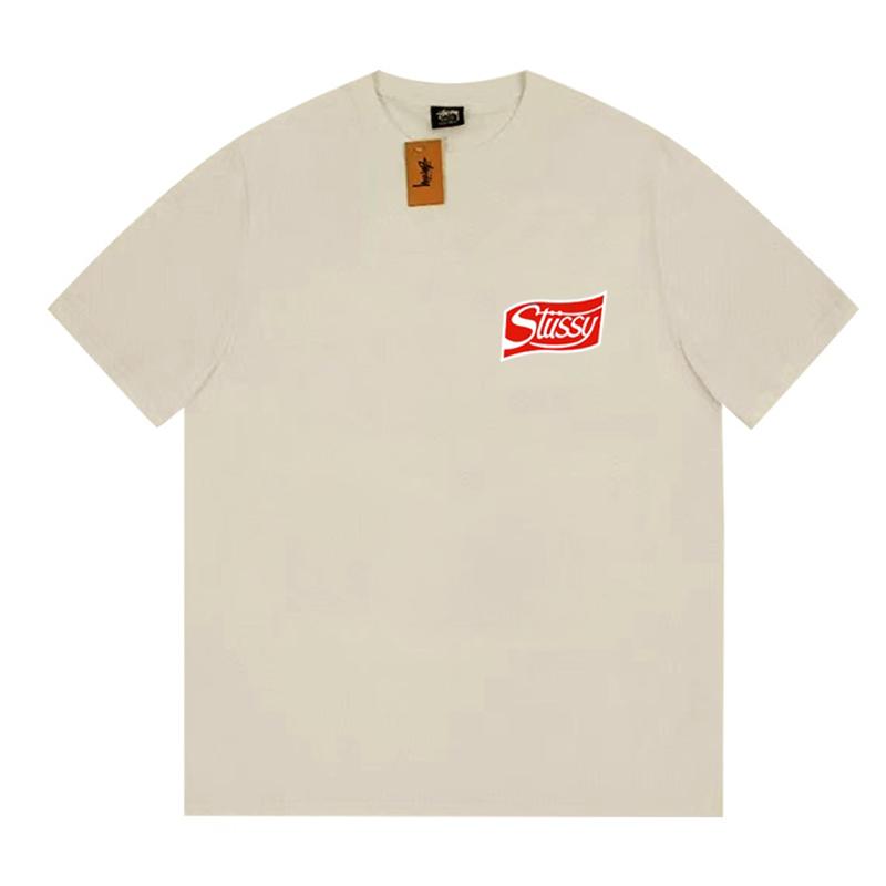 Stussy 2025 Весна/Лето Новая высококачественная хлопковая футболка с круглым вырезом для мужчин и женщин Футболка для пар с принтом колы