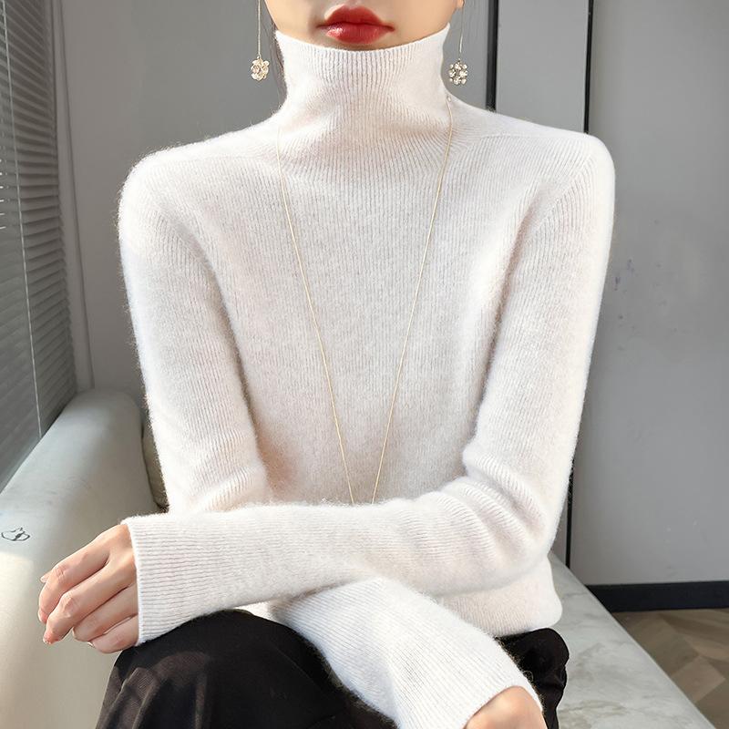 Стильный эластичный свитер с высоким воротником женский осенне-зимний с длинным рукавом вязаный трикотаж женский однотонный теплый пуловер с высоким воротом