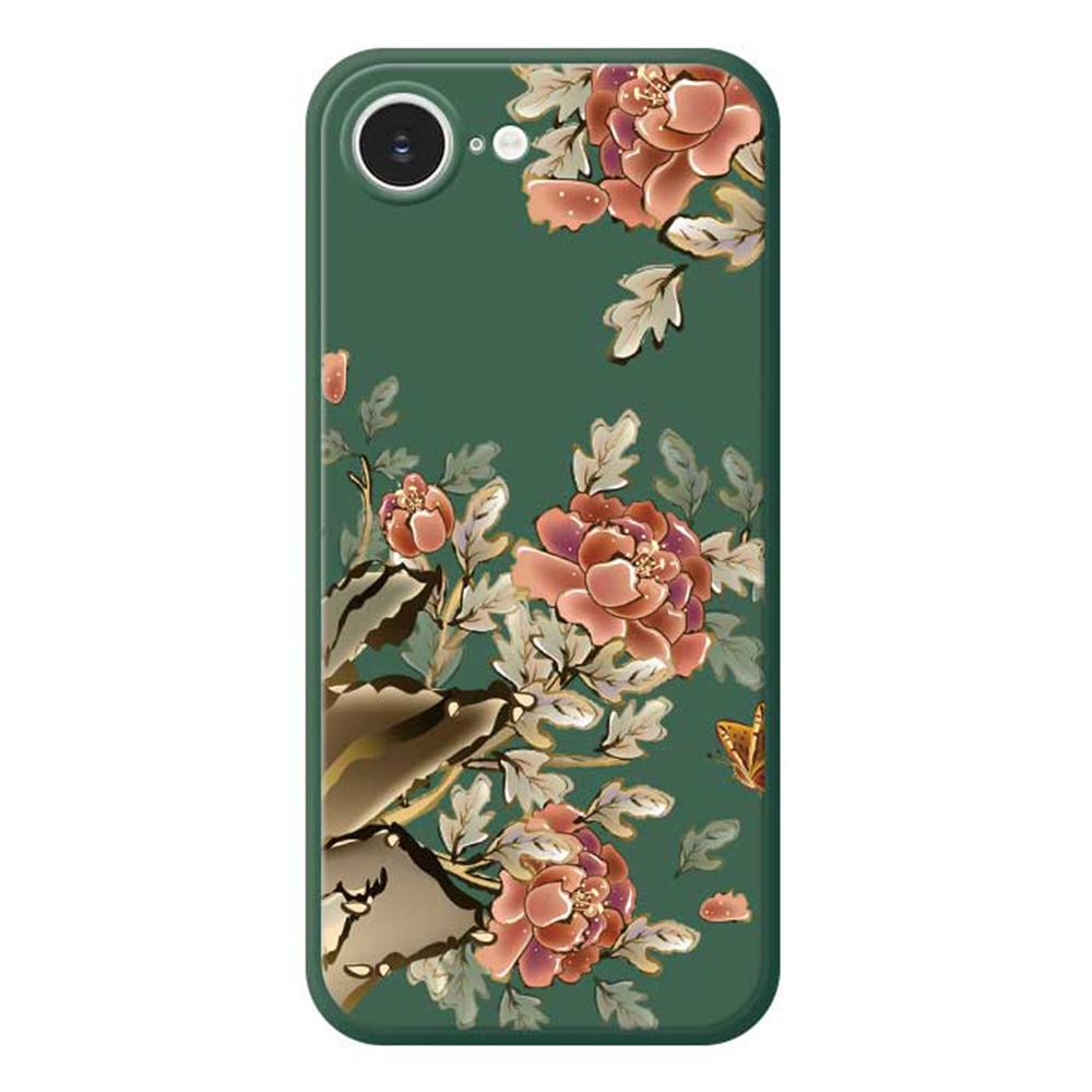 For iPhone 16e Case Red Flowers Pattern Printing Straight Edge TPU Phone Back Cover