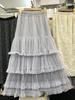 2025 ранняя новая эластичная талия кружево кружево сращивание слово большой маятник иностранный стиль серая торт юбка длинная юбка