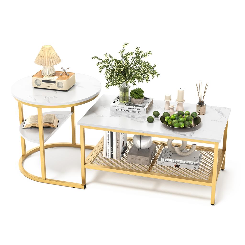 Ins style light luxury parent-child coffee table, living room storage edge table set,golden