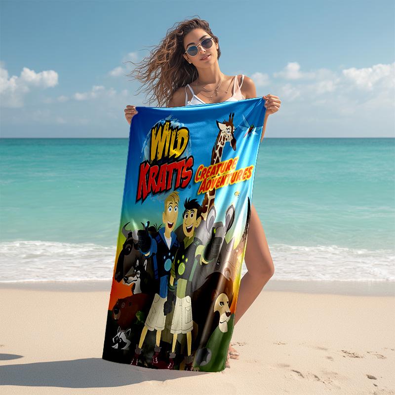 proof beach towel with Wild Kratts pattern - soft,absorbent,quick-drying,machine washable - perfect for swimming,camping,bathing
