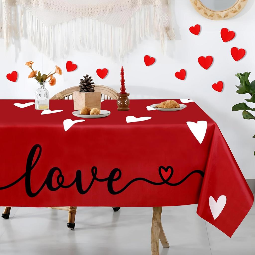 Valentines Day Decor Tablecloth 60x84 Inch: Valentine’s Day Decorations Heart Table Cover for Home(Red)