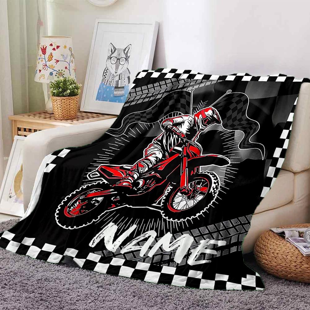 Custom Name off-road motorcycles Theme Printed Blanket - Perfect for Couch, Bed, Travel & Outdoor Use | Machine Washable, Cozy & Durable.