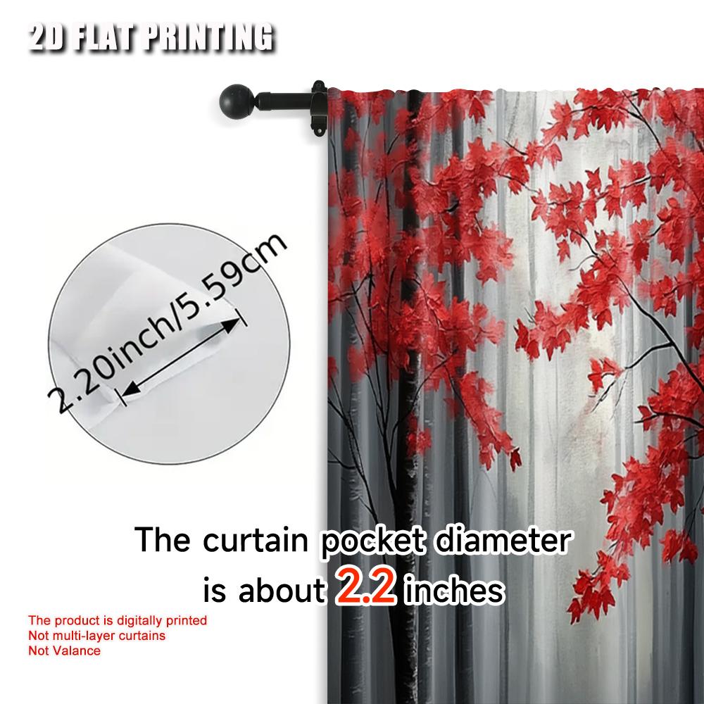 2pcs, Fashionable Curtains Print Art Deco Red Leaves Tree Print Versatile 100% Polyester (without Rod) All Seasons Perfect