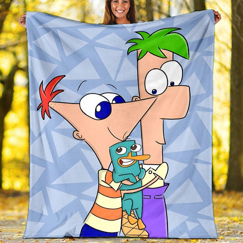 1pc Phineas and Ferb4 Theme Blanket - Digital Print, Polyester, Cozy for All Seasons, Perfect for Outdoor, and Travel