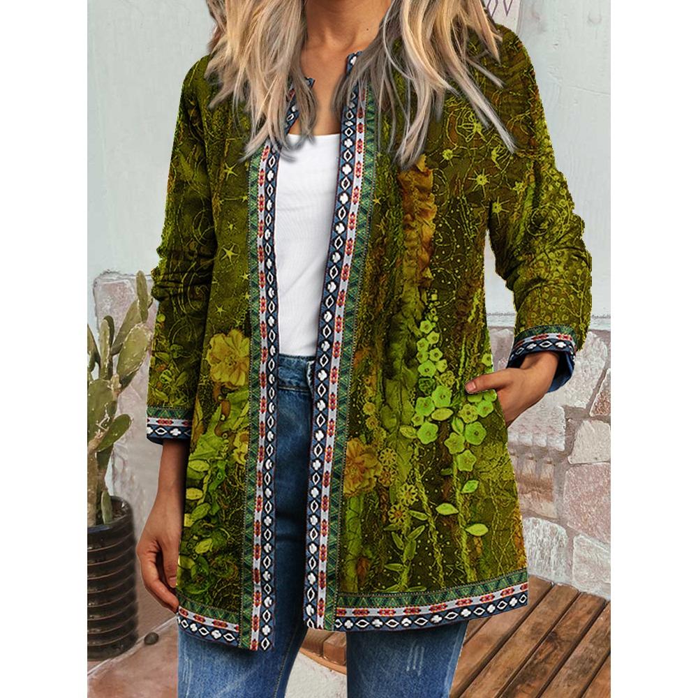GMXIA Осень-зима винтажный этнический стиль принт большой размер куртка кардиган женская одежда