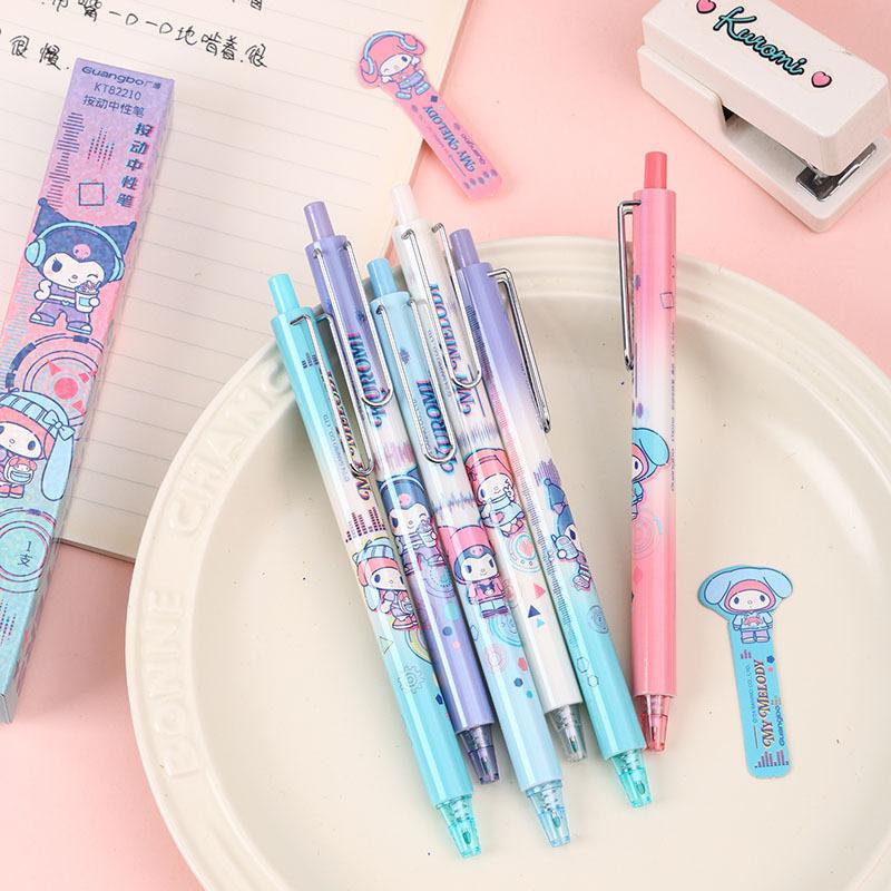 12 шт. Гелевая ручка Sanrio Милая Куроми Мелоди Нажимная Мультяшная Быстросохнущая Черная Подписывающая Ручка Канцелярские товары для студентов Подарок Удобный захват Канцелярские товары Школа Офис S