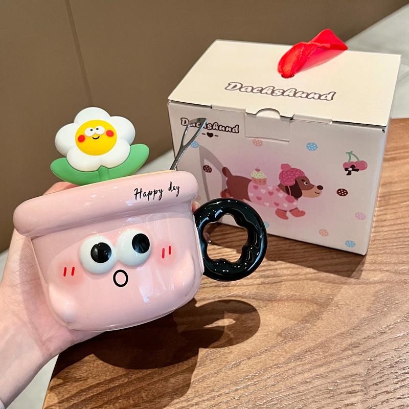 Милая керамическая кружка с цветами, высокая ценность, офисная кофейная кружка, чашка для питья для пары с крышкой, для подарка на день рождения девушки