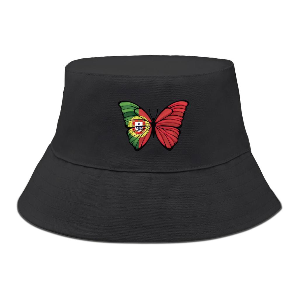 Bucket Hat With Butterfly Flag of Portugal Print , Patriotic Sun Cap Unisex Fashion Solid Color Beach Hat
