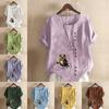Women's Fashion Owl Prined Short Sleeve T-shirt Loose Cotton Shirt Casual Loose Summer Blouse Tops Plus Size
