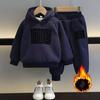 Children Winter Plus Velvet Warm Pullover Pants Two Pcs Set Boys Girls Cotton Sweatshirts Sports Casual Clothes Suit